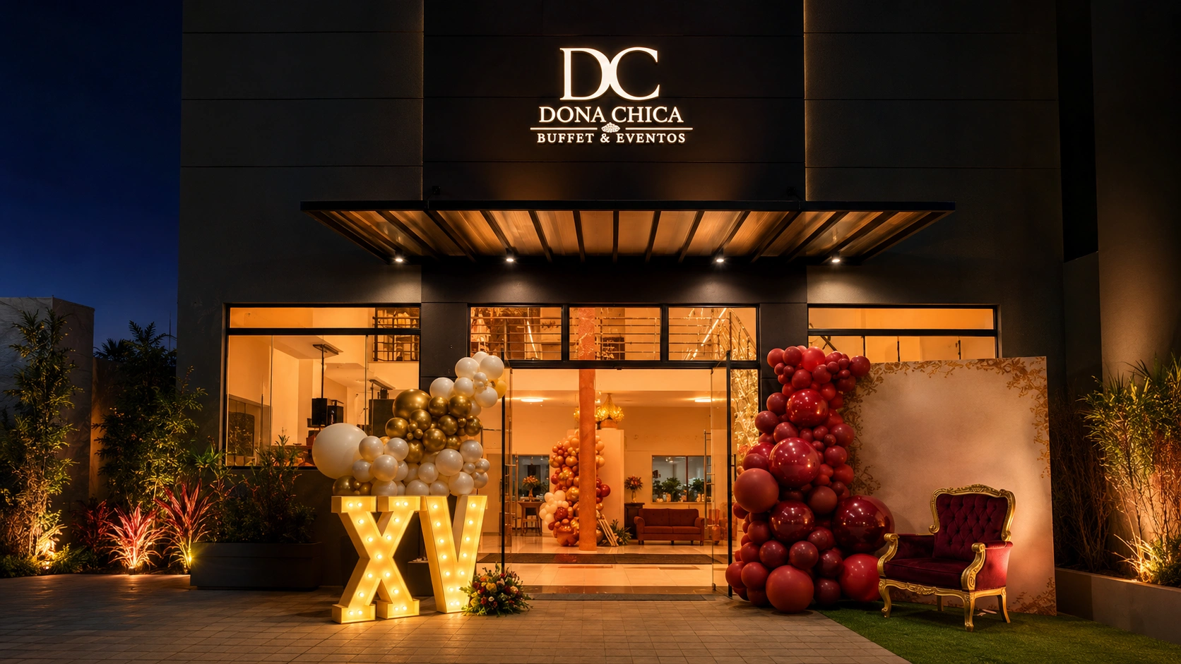 Fachada Oficial Iluminada Dona Chica Buffet & Eventos